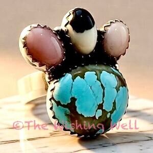 Golden Hills Turquoise |Pink Opal Statement Ring Sterling 925 | Boho   Size 5-10